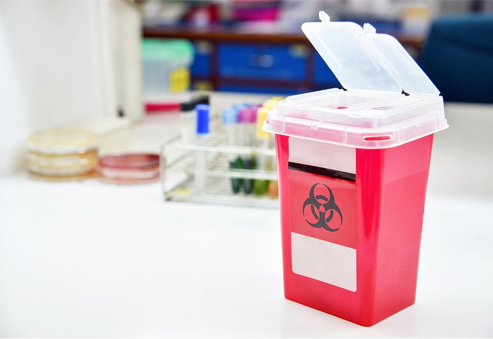 lab counter medical waste bin
